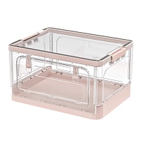 Ящик пластиковый складной прозрачный коричневый, дно розовое,490х360х280 мм, с колесиками в Усинске