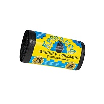 Мешки для мусора 20 л, с ушками, черные, в рулоне 30 шт., ПНД, 10 мкм, 550х440 мм, Крепакоф, 4607075710405 в Усинске