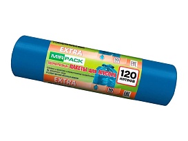 Мешки для мусора 120 л, синие, в рулоне 10 шт., ПНД, 14 мкм, 1100х700 мм, EXTRA, ex1201802 в Усинске
