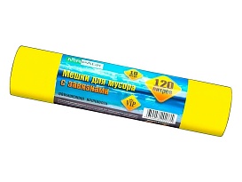 Мешки для мусора 120 л, с завязками, желтые, в рулоне 10 шт., ПНД, 15 мкм, 800х750 мм, VIP, Z12010yel в Усинске Мешки для мусора 120 л, с завязками, желтые, в рулоне 10 шт., ПНД, 15 мкм, 800х750 мм, VIP, Z12010yel в Усинске