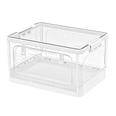Ящик пластиковый складной прозрачный, дно белое, 490х360х280 мм, с колесиками