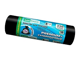 Мешки для мусора 220 л, черные, в рулоне 10 шт., ПВД, 45 мкм, 1250х930 мм, PREMIUM+, 2201068 в Усинске