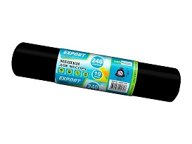 Мешки для мусора 240 л, черные, в рулоне 10 шт., ПВД 80 мкм, 1300х930 мм, EXPORT, exp 24010167 в Усинске