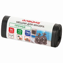 Мешки для мусора 90 л, черные, в рулоне 10 шт., ПВД, 25 мкм, 950х600 мм, LAIMA, 605332 в Усинске