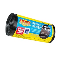 Мешки для мусора 180 л, черные, в рулоне 30 шт., ПНД, 20 мкм, 1150х800 мм, Крепак, 4607075710139 в Усинске