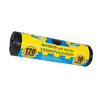 Мешки для мусора 120 л, с ушками, черные, в рулоне 10 шт., ПНД, 13 мкм, 1050х680 мм, Крепакоф, 4607075710252 в Усинске