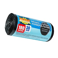 Мешки для мусора 180 л, с ушками, черные, в рулоне 30 шт., ПНД, 20 мкм, 1150х800 мм, Крепак, 4607075710399 в Усинске