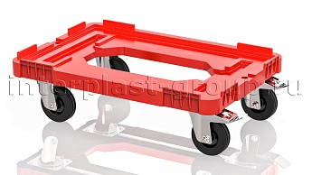 Тележка пластиковая с отверстием 2 колеса с тормозом усиленная красная в Усинске Тележка пластиковая с отверстием 2 колеса с тормозом усиленная красная в Усинске