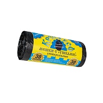 Мешки для мусора 30 л, с ушками, черные, в рулоне 30 шт., ПНД, 8 мкм, 580х460 мм, Крепакоф, 4607075710412 в Усинске