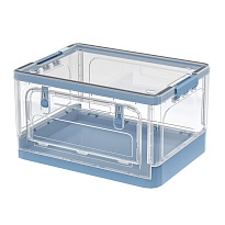 Ящик пластиковый складной прозрачный, дно синее, 490х360х280 мм, с колесиками в Усинске